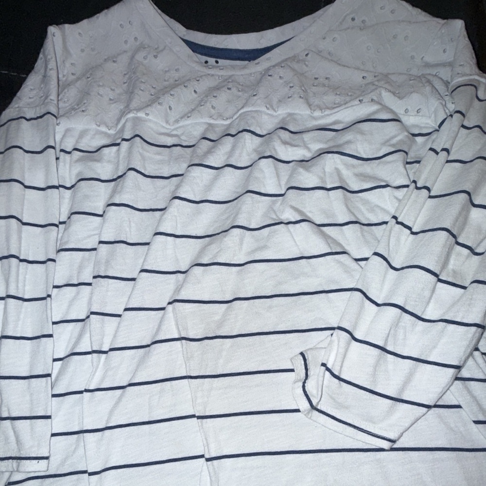 Maurice’s Women’s White and Navy Blue Striped Shirt